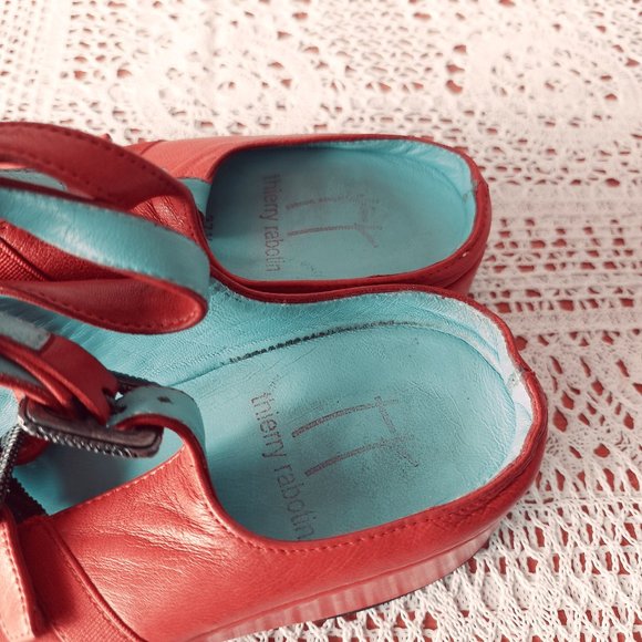 Thierry Rabotin Red Leather Georgia Slingback Size 37.5 Italy Buckle Slip-on - Picture 6 of 11